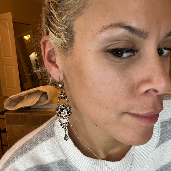 Michal Negrin Gold and Black Floral Earrings Swarovski crystals - Picture 7 of 8